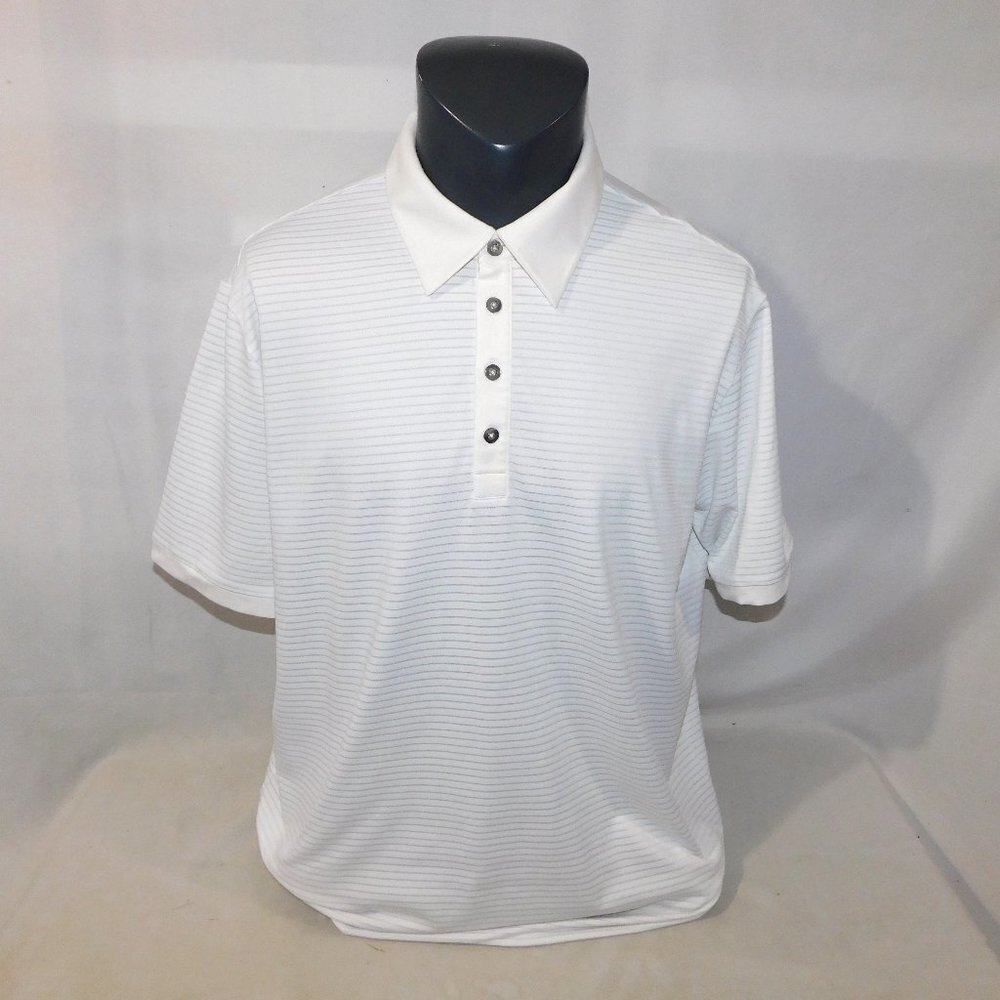Adidas Golf adiPure White Light Blue Striped Polo Shirt Mens L